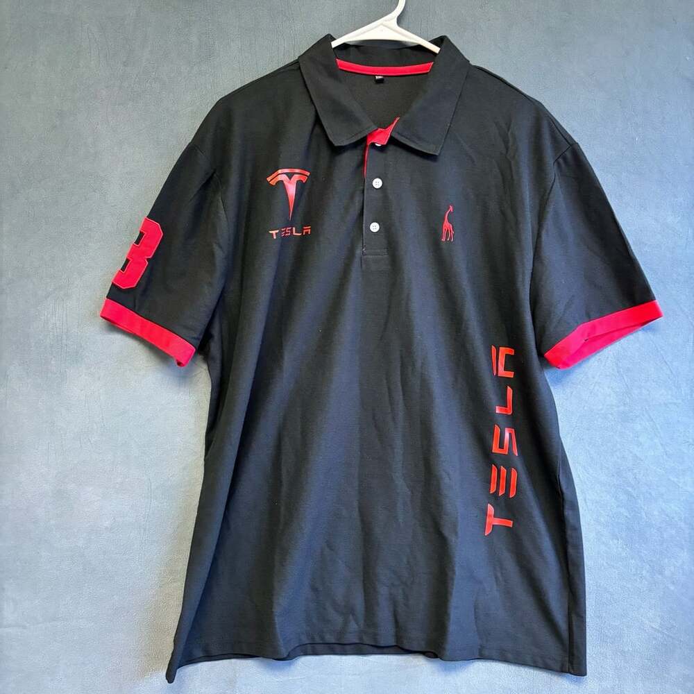 Tesla Polo Shirt Size XXL Black Red Motors Model 3